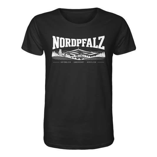Nordpfalz - Unisex Organic Shirt in black featuring detailed northern landscape design, perfect for casual wear.
